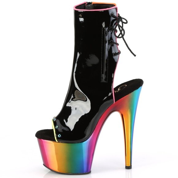 Rainbow Platform Lace Up Back Ankle Boots - Main Image